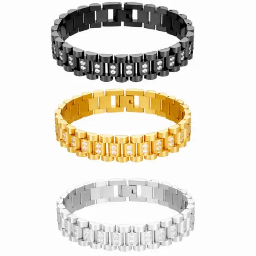 BTM897 Men's Stainless Steel Double Row Diamond Bracelet Titanium Full Diamond Band Accessory