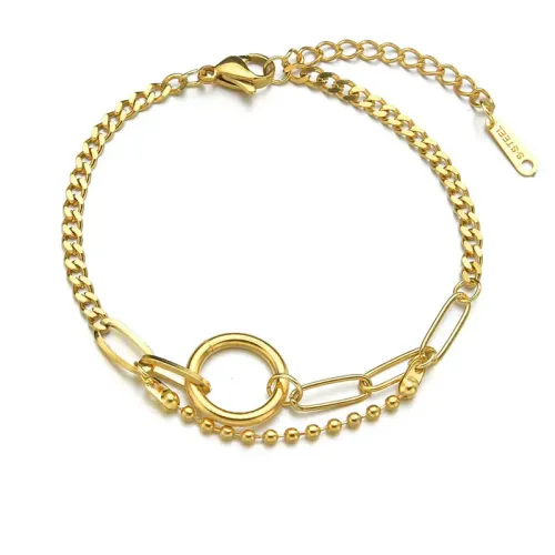 BTM1727 Double-Layer Glass Bead Stainless Steel Ring Bracelet for Women Elegant Accessory