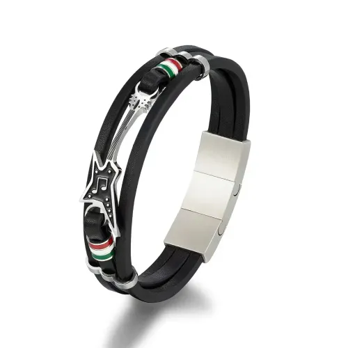 BTM769 Men's Leather Bracelet Punk Multi Layer Stainless Steel Woven Accessory