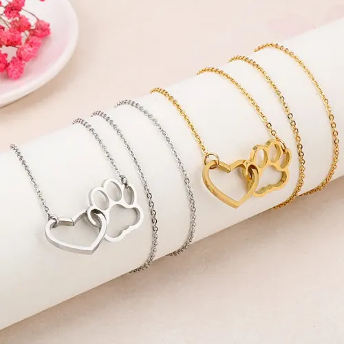 BTM1196 Heart-Shaped Fresh Mori Girl Best Friend Necklace Bracelet Set Cute Paw Print Design