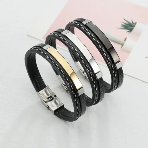 BTM1806 Couples' PU Leather Braided Bracelet with Stainless Steel Clasp Romantic Accessory