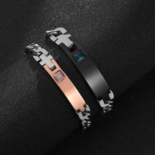BTM684 Cubic Zirconia Titanium Steel Couple's Bracelet – Elegant Love Jewelry