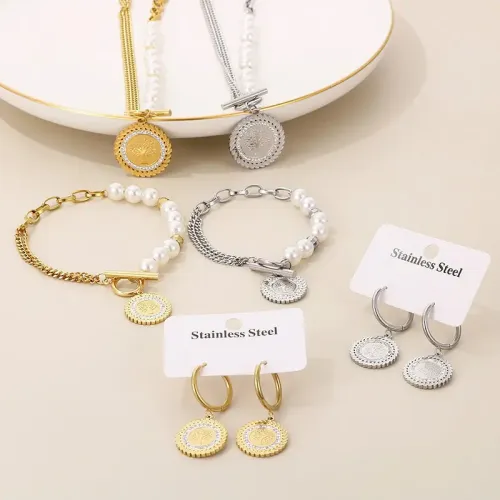 BTM1080 18K Gold-Plated Titanium Steel Rhinestone Earrings Bracelet Set for Women Elegant Jewelry Combo