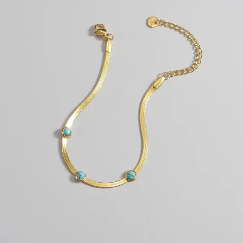 BTM1620 Round Turquoise Stainless Steel Flat Snake Bracelet OL 18K Gold Finish Luxury Jewelry