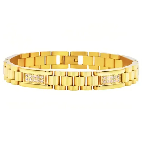 BTM866 Curved Double Row Diamond Titanium Bracelet Unisex Couples' Rhinestone Band