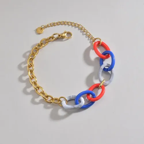 BTM1776 14K Gold Tri-Color Acrylic Splice Bracelet Elegant Multicolor Jewelry