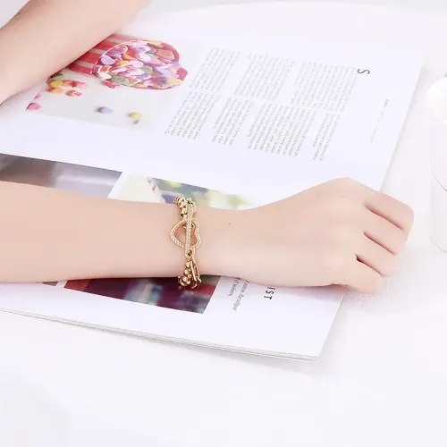 BTM1247 Double-Layer Heart T-Clasp Bracelet in Titanium Steel for Women Romantic Jewelry