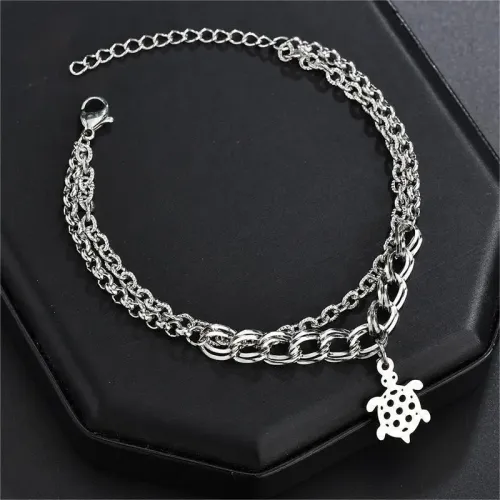 BTM1734 Hollow Turtle Charm Bracelet Adjustable Double Twisted Chain Titanium Steel