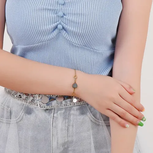 BTM989 Love Heart Black Diamond Stainless Steel Hollow Women's Bracelet Elegant Jewelry