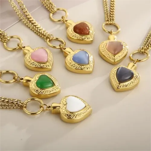 BTM1114 Totem Heart-Shaped opal Stone Bracelet Necklace Set | Stainless Steel OT Clasp Jewelry