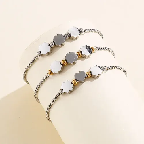 BTM1191 Stainless Steel Heart Flower Charm Pull Bracelet Cute Titanium Jewelry for Women