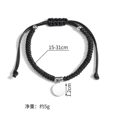 BTM1738 Handwoven Black Rope Stainless Steel Round Pendant Couple Bracelets Love Bond Accessory