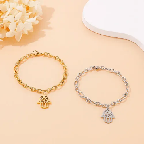 BTM979 Stainless Steel Palm-Shaped Bracelet for Women Trendy Hand Jewelry Accessory
