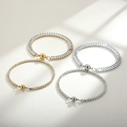 BTM1059 Titanium Steel Square Zirconia Stainless Steel Claw Set Single Row Diamond Magnetic Clasp Bracelet for Women