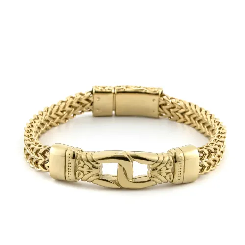 BTM867 Men's Double Row Braided Chain Bracelet Gold Hip Hop Titanium Steel Wristband