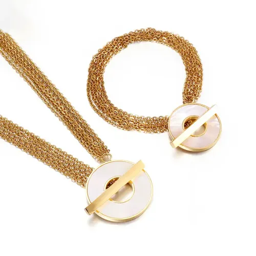 BTM1248 Multi-Layer Chain Hollow Circle Shell Bracelet Necklace Set for Women Elegant Jewelry Combo