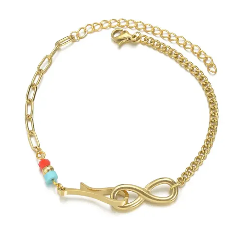 BTM1570 Infinity Fish Hook Bracelet for Women 14K Gold Bead Titanium Steel Chain
