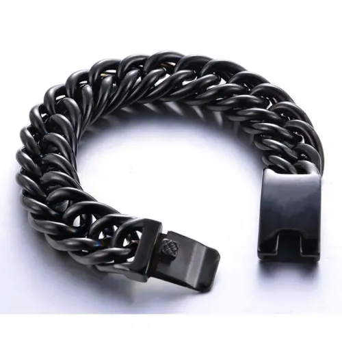 BTM1463 Black Stainless Steel Plated Men's Bracelet Encrypted Round Polish Titanium Jewelry