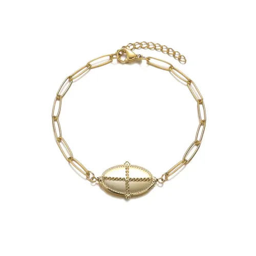 BTM1631 14K Gold Oval Cross Long O-Chain Bracelet for Women Stainless Steel Jewelry