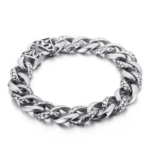 BTM1441 Punk Hip-Hop Stainless Steel 13mm Snake Pattern Bracelet Edgy Jewelry Accessory