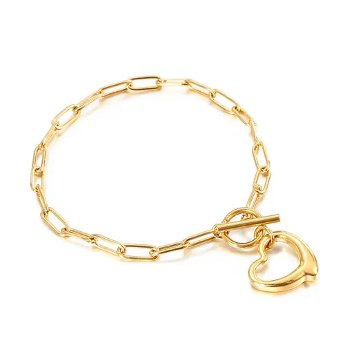 BTM982 OT Clasp Heart Pendant Necklace Bracelet Set Sweater Chain Jewelry for Her