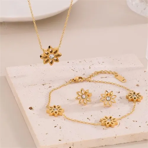 BTM941 Daisy Charm Titanium Steel Necklace Bracelet Earrings Set for Women DIY Flower Jewelry Kit