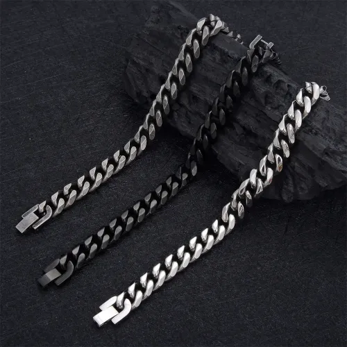 BTM732 Men's Titanium Steel Wide Cuban Link Bracelet Six-Sided Polished Cuban Jewelry