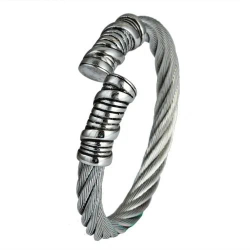 BTM660 Titanium Steel Wire Bracelet Punk Wristband with Horseshoe Steel Wire Bangle