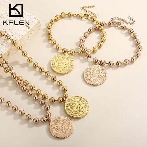 BTM1127 Titanium Steel Portrait Bead Necklace and Bracelet Set Elegant Clavicle Chain Jewelry