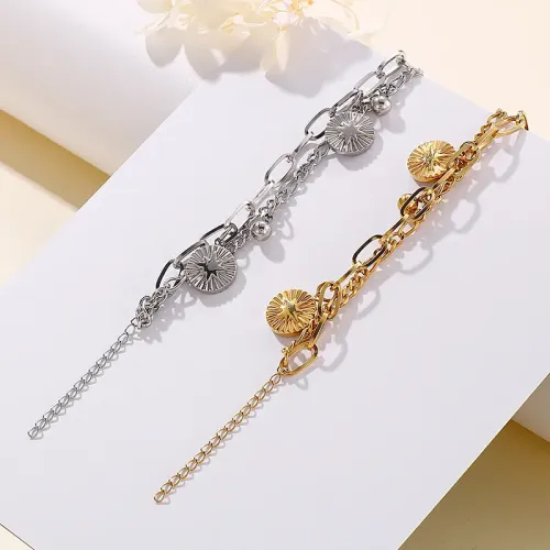 BTM1203 Dual-Layer Sun Ray Coin Pendant Titanium Steel Women's Bracelet Radiant Jewelry Accessory