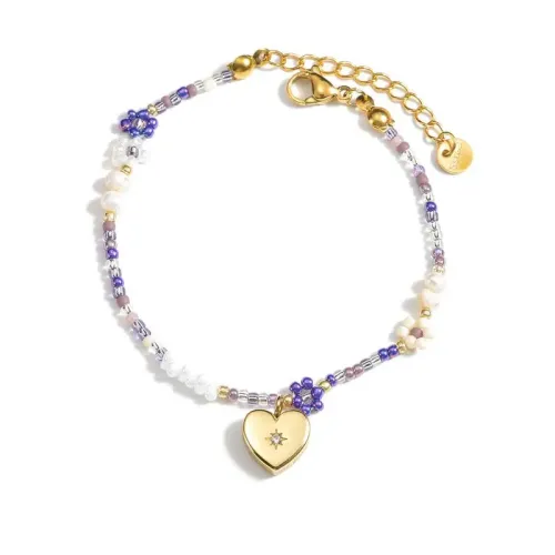 BTM1645 Stainless Steel Women's Bracelet with Daisy Flower Beads Delicate Floral Jewelry
