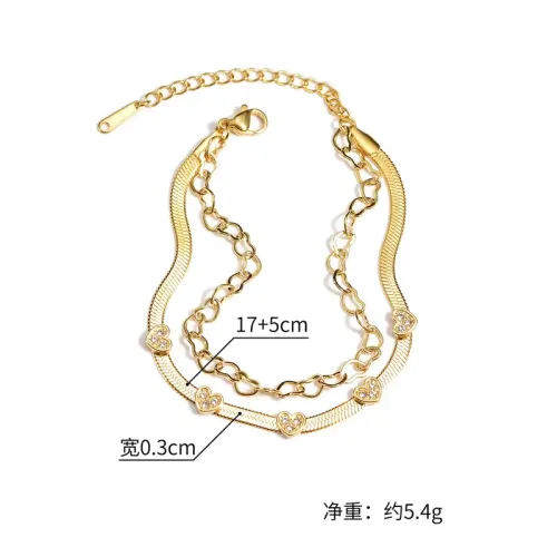 BTM1580 14K Gold Heart Layered Bracelet Blade Chain for Women Elegant OL Jewelry