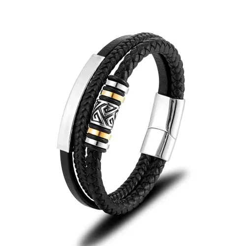 BTM750 Men's Titanium Steel Multi-Layer Braided Leather Bracelet with Stainless Steel Magnetic Clasp