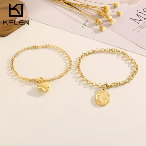 BTM1071 Heart-Shaped Titanium Steel O-Chain with Oval Goddess Portrait Bracelet Divine Feminine Jewelry