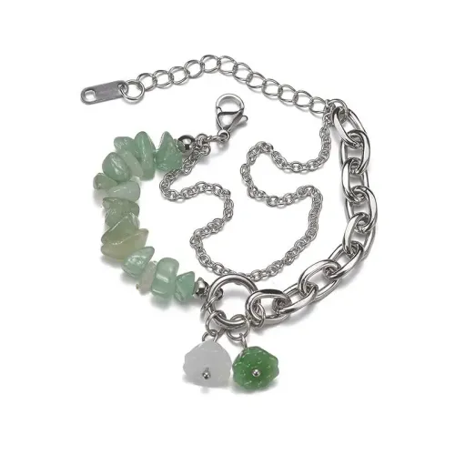 BTM1792 Irregular Green Natural Stone Double Layer Bracelet for Women Handcrafted Stainless Steel