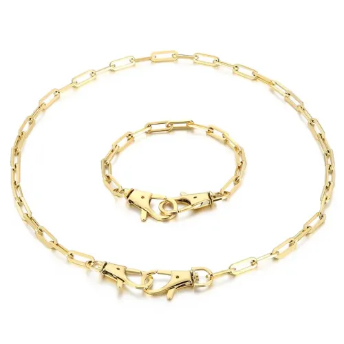 BTM1339 Chain Bracelet Necklace Set with Paperclip Keyring Clasp Trendy Jewelry Combo