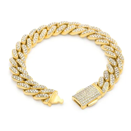 BTM1406 Hip Hop Full Diamond Stainless Steel Men's Bracelet with Cuban Link Titanium Bling Jewelry