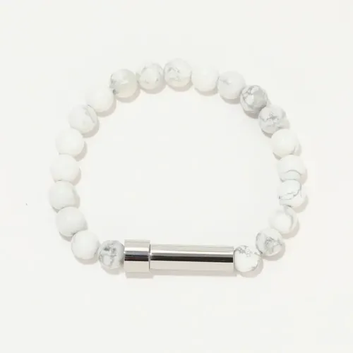 BTM704 Couples' Stainless Steel 8mm Natural White Pine Bracelet Agate Bead Wristband