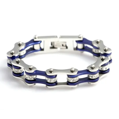 BTM1521 Purple Crystal Diamond Stainless Steel Motorcycle Chain Bracelet Biker Jewelry