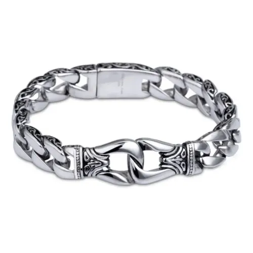 BTM1444 Intricate Side Carving Stainless Steel Bracelet with Square Clasp Elegant Jewelry Piece