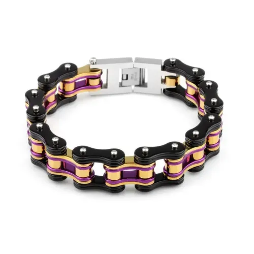 BTM1515 Luxury Gold Motorcycle Chain Bracelet Multicolor Stainless Steel Men's Biker Jewelry