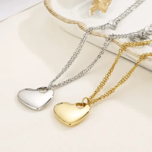 BTM1230 Elegant 18K Gold-Plated Stainless Steel Heart Necklace Bracelet Set for Women Luxury Jewelry Combo