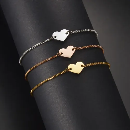 BTM1739 Adjustable Stainless Steel Love Heart Bracelet for Women DIY Customizable Jewelry