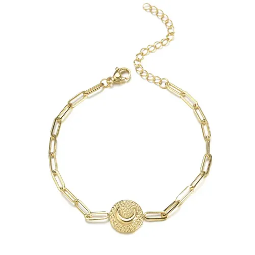 BTM1646 14K Gold Irregular Circle Moon Bracelet for Women Stainless Steel Fine Jewelry