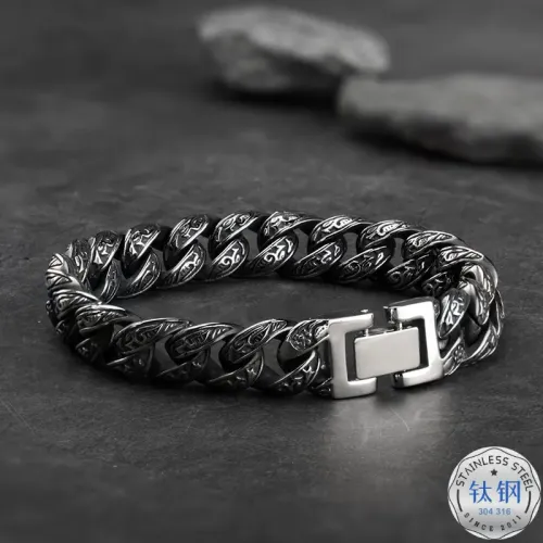 BTM1547 Harajuku Black Carved Flower Bracelet Titanium Steel Unisex Jewelry