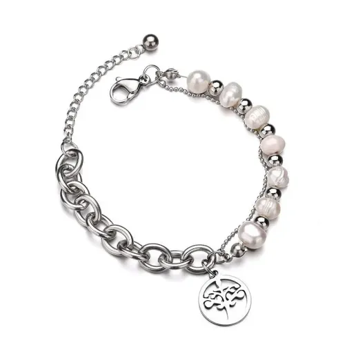BTM1655 Dual-Layer Pearl Bead Tree of Life Hollow Stainless Steel Women's Bracelet Elegant Jewelry