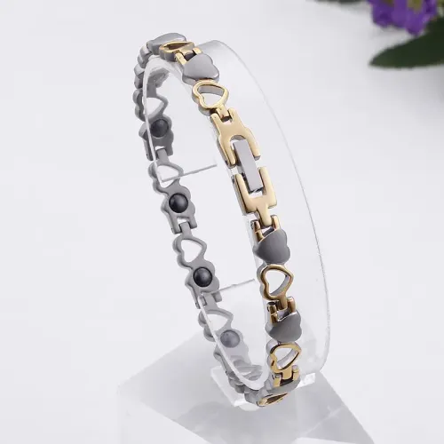 BTM1359 Magnetic Titanium Steel Heart-Shaped Silver Gold Women's Hollow Peach Heart Bracelet