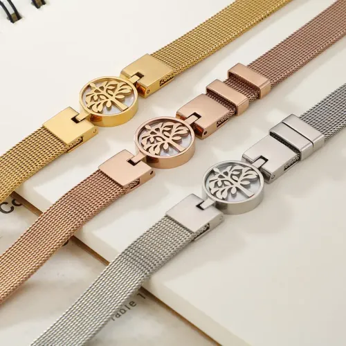BTM1285 Stainless Steel Plated Tree of Life Mesh Band Christmas Bracelet Holiday Jewelry