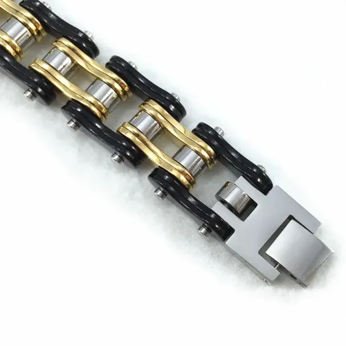 BTM1509 Men's Stainless Steel Black Gold Motorcycle Chain Bracelet Exquisite Biker Jewelry