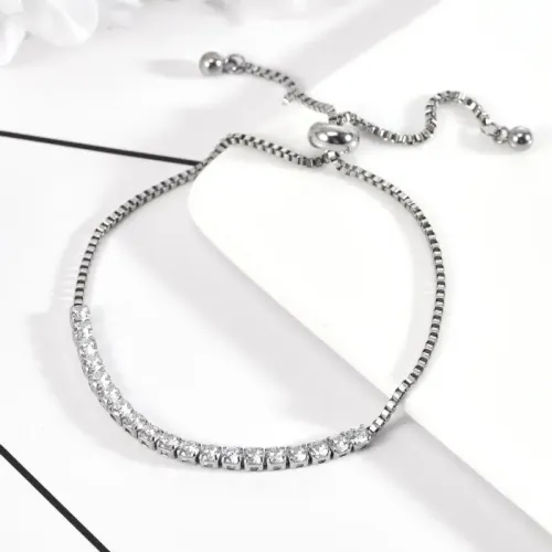 BTM1374 Adjustable Stainless Steel Tennis Chain Bracelet with Exquisite Zirconia for Women Elegant Jewelry